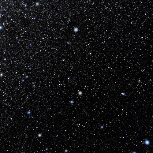 The constellation Ursa Minor, the Little Dipper, photographed against a dark sky with all 7 stars visible